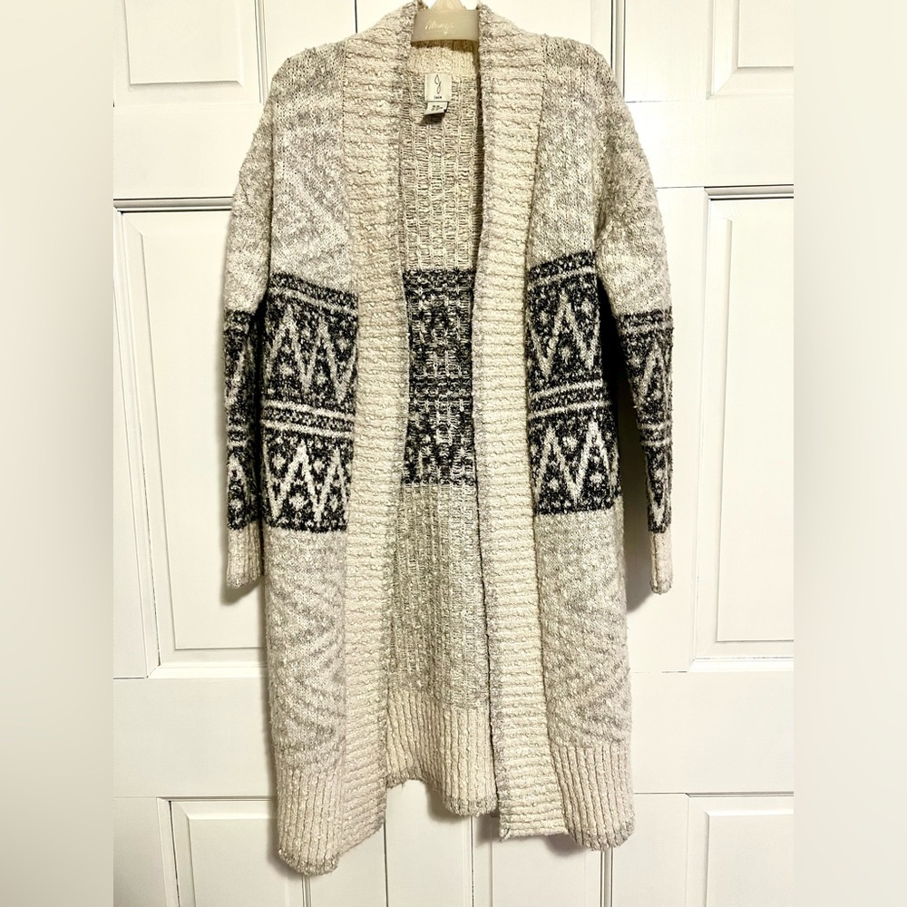Joie Aztec Print Cream Black Open Front Long Cardigan XS